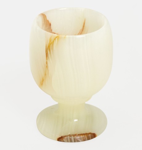 Small Onyx Goblet - Hand-Carved Wine Goblet or Brandy Goblet White/Green/Brown Stone